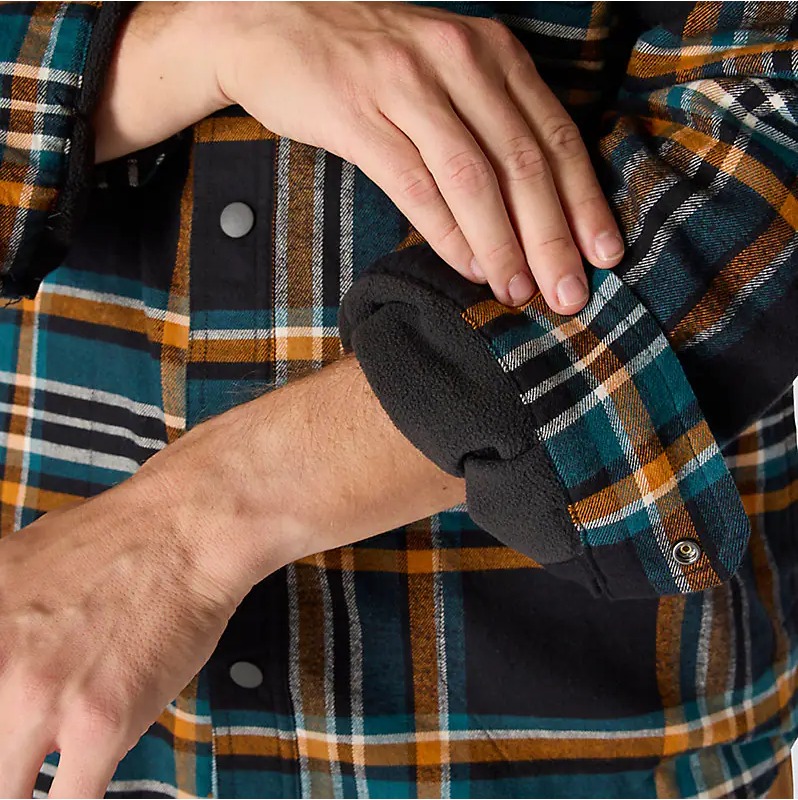 Rugged Flex Relaxed Fit Flannel Fleece Lined Hooded Shirt Jacket - Black