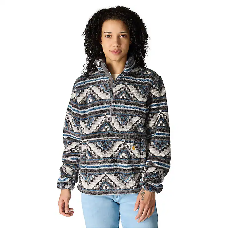 Women's LooseFit Fleece Pullover- B Yellowtail Mountain Print Shadow
