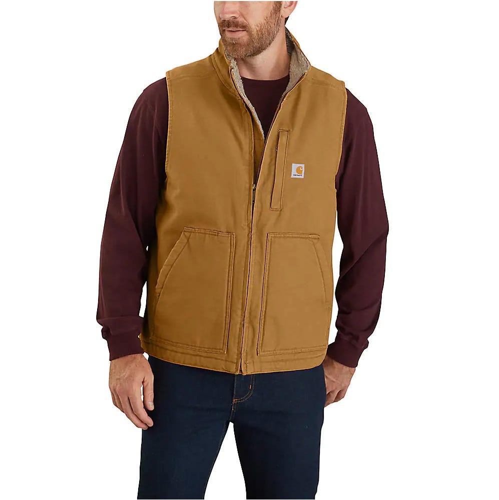 Men's 104277 Washed Duck Sherpa Lined Mock Vest - Brown - Purpose-Built / Home of the Trades