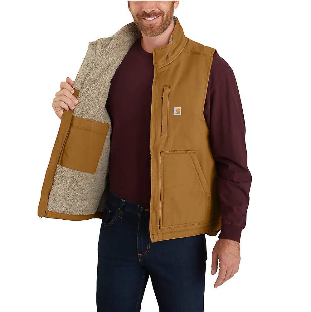 Men's 104277 Washed Duck Sherpa Lined Mock Vest - Brown - Purpose-Built / Home of the Trades