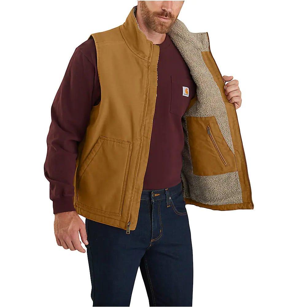 Men's 104277 Washed Duck Sherpa Lined Mock Vest - Brown - Purpose-Built / Home of the Trades