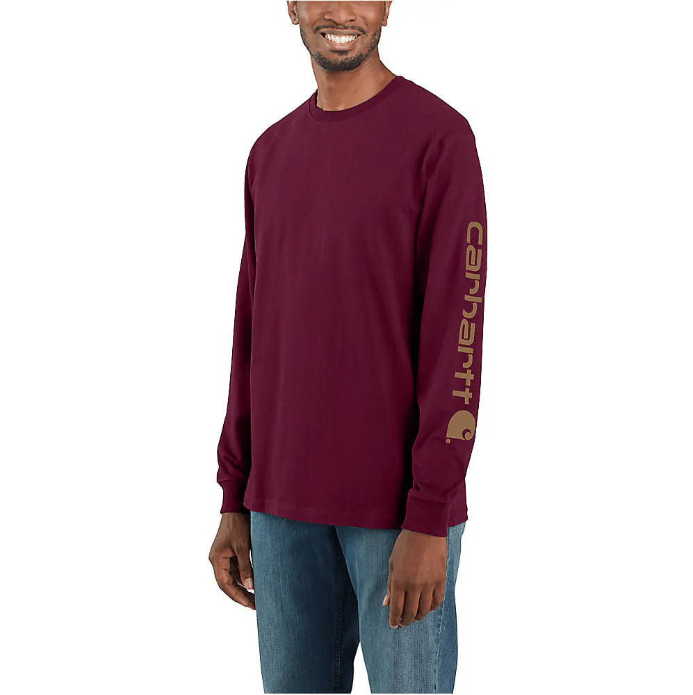 K231 - Loose fit heavyweight long-sleeve logo sleeve graphic t-shirt - Port/Carhartt Brown - Purpose-Built / Home of the Trades