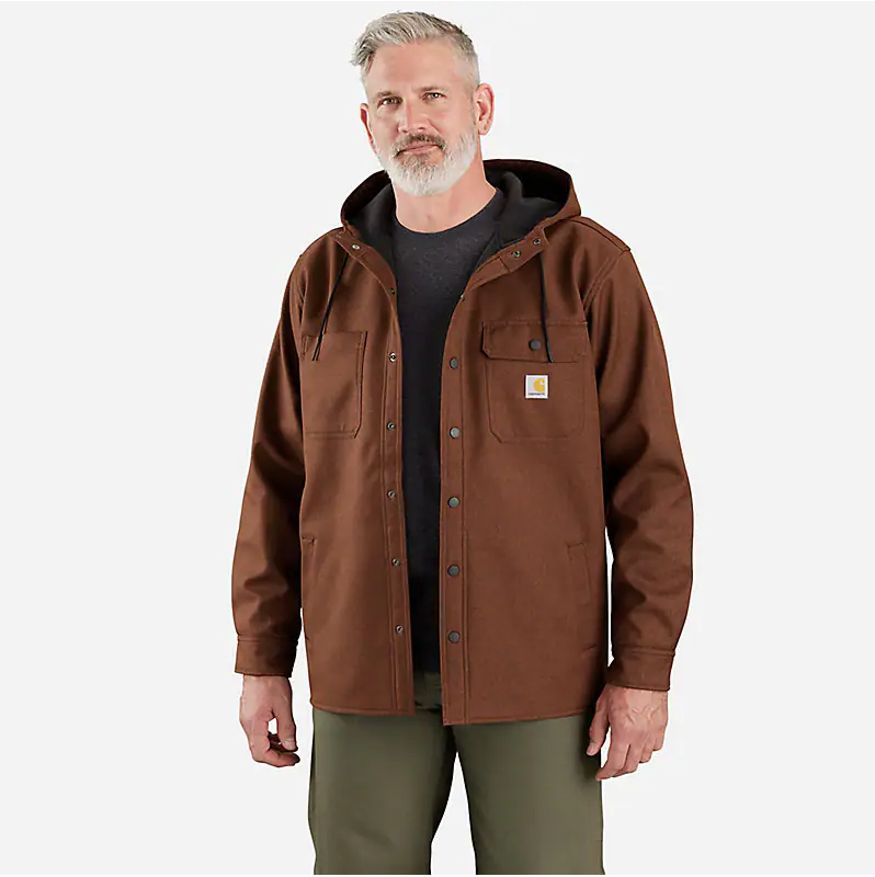 Rain Defender® Heavyweight Hooded Shirt Jacket - Mocha Heather