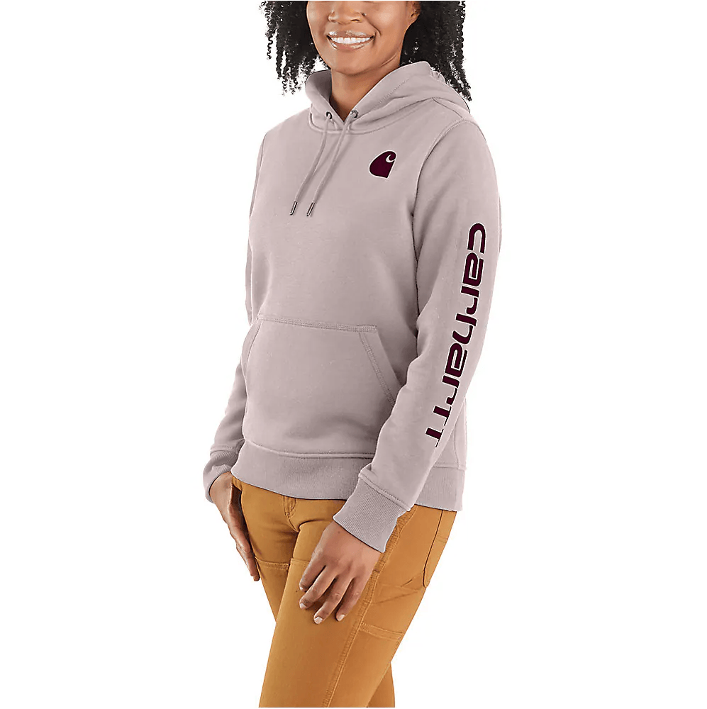 102791 - Women's relaxed fit midweight logo sleeve graphic hoodie - Mink - Purpose-Built / Home of the Trades