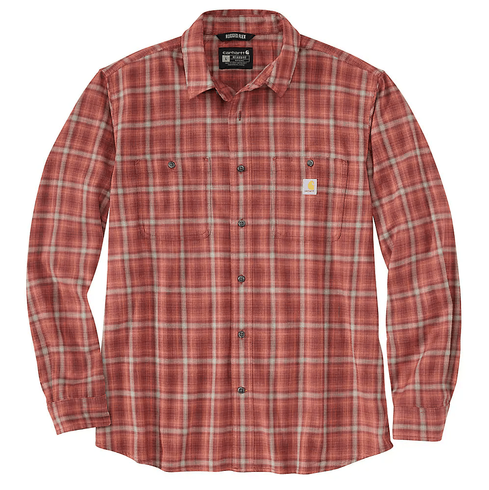 105949 - Rugged flex® relaxed fit lightweight long-sleeve plaid shirt - Sable/Mineral Red