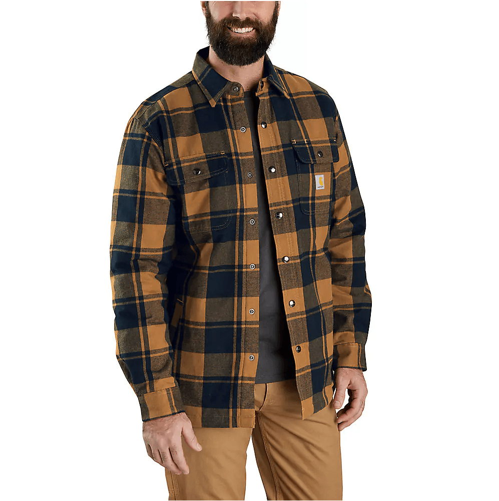 105939 - Relaxed fit flannel sherpa-lined shirt jacket - Carhartt Brown/Black