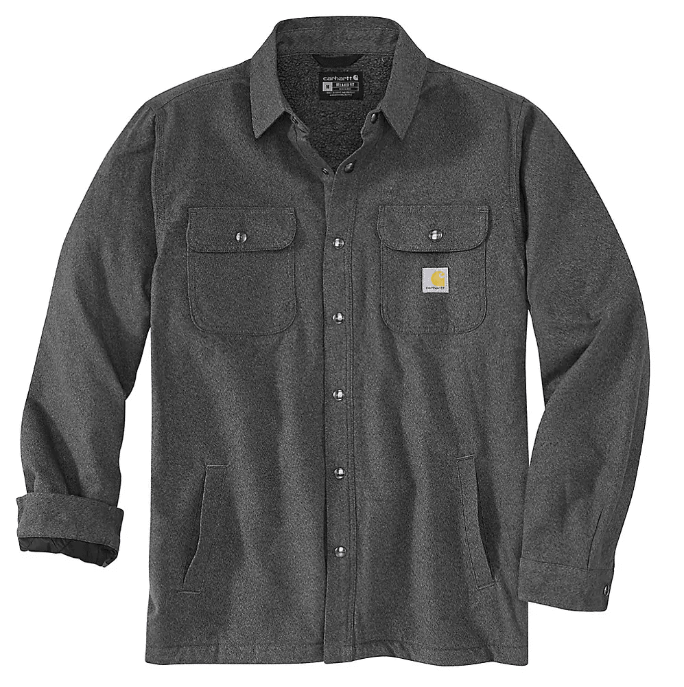 105939 - Relaxed fit flannel sherpa-lined shirt jacket - Carbon Heather