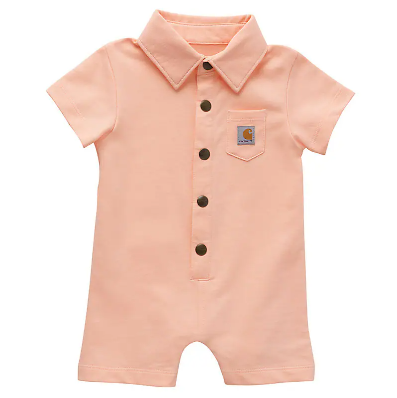 Infant Short-Sleeve French Terry Snap-Front Romper - Tropical Peach