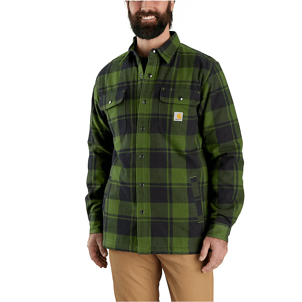 105939 - Relaxed fit flannel sherpa-lined shirt jacket - Chive/Black