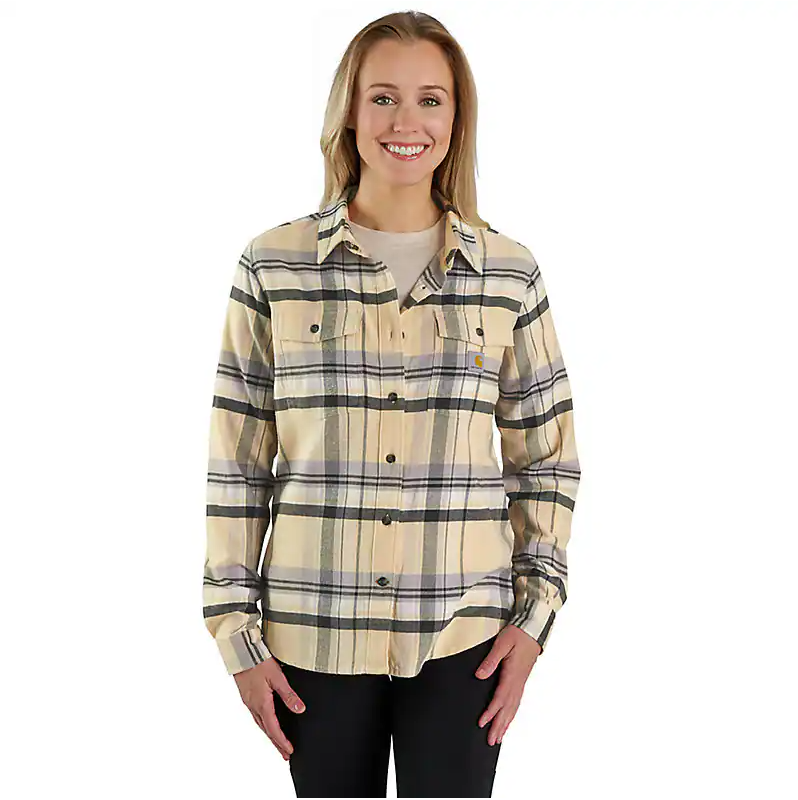 Women's Tencel Fiber Series Relaxed Fit Long-Sleeve Flannel Shirt - Oat Milk