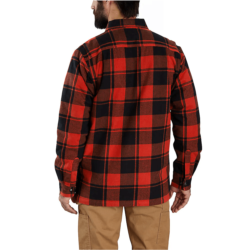 105939 - Relaxed fit flannel sherpa-lined shirt jacket - Red Ochre/Black