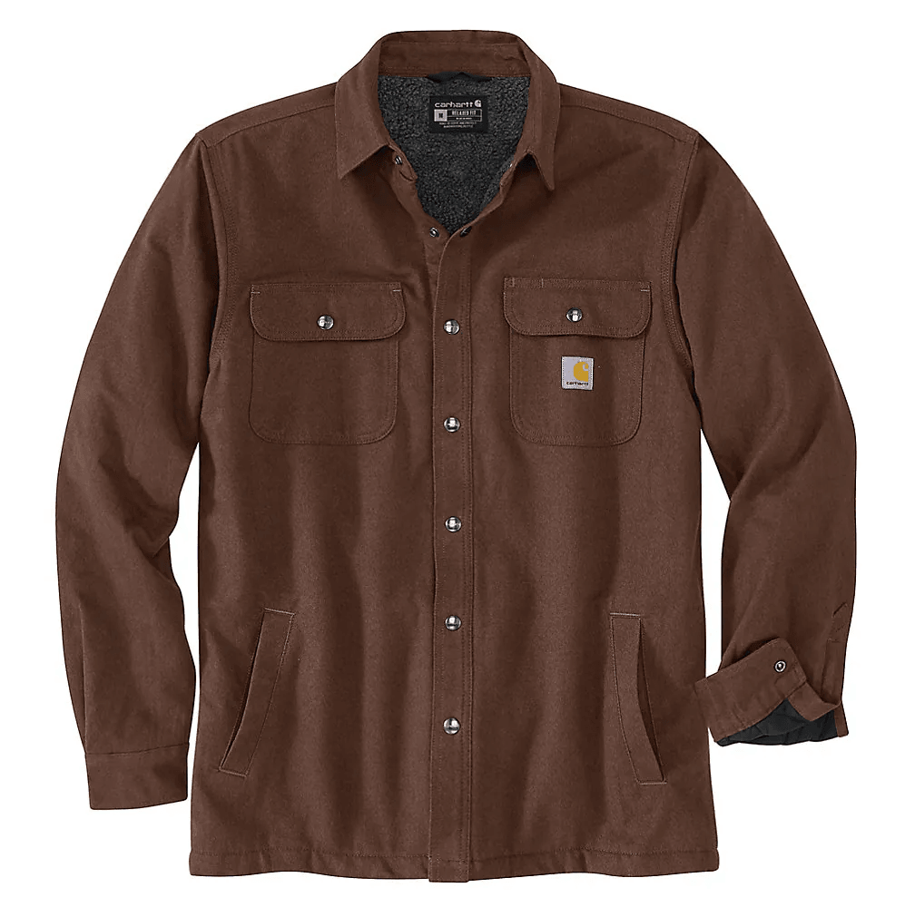 105939 - Relaxed fit flannel sherpa-lined shirt jacket - Chestnut Heather
