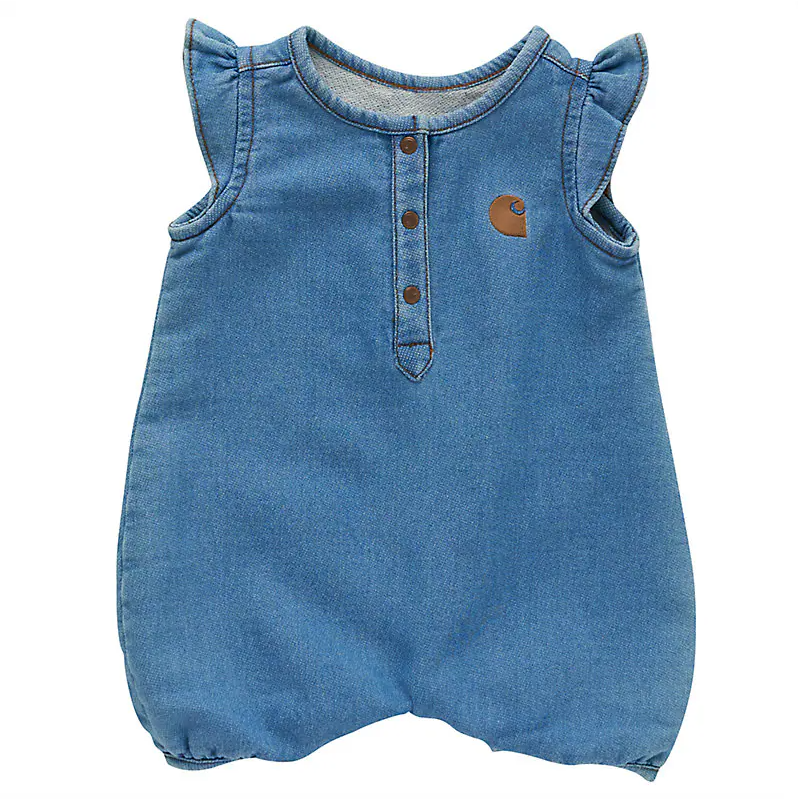 Infant Short Sleeve Denim Henley Romper - Light Wash