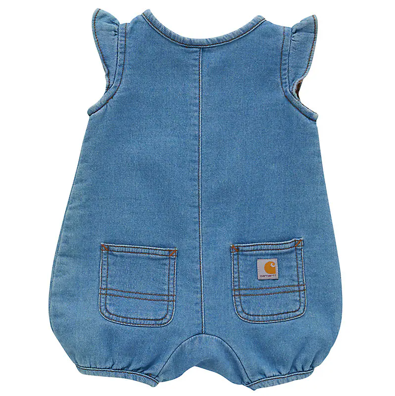 Infant Short Sleeve Denim Henley Romper - Light Wash