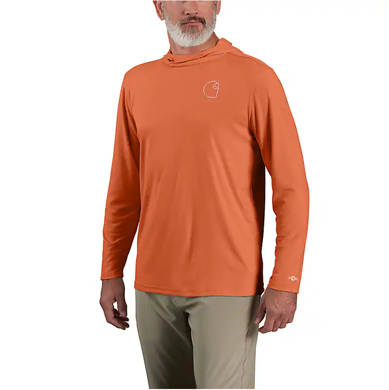 Spring 2024 Force Sun Defender Lightweight Long-Sleeve Hooded Logo Graphic T-Shirt - Sedona Orange