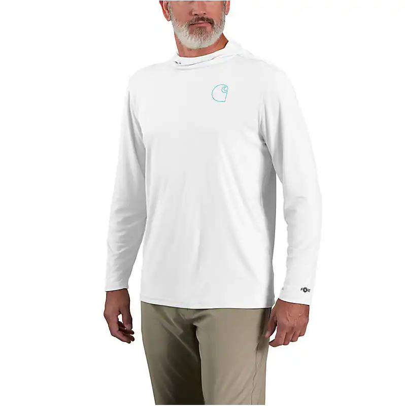 Spring 2024 Force Sun Defender Lightweight Long-Sleeve Hooded Logo Graphic T-Shirt - White