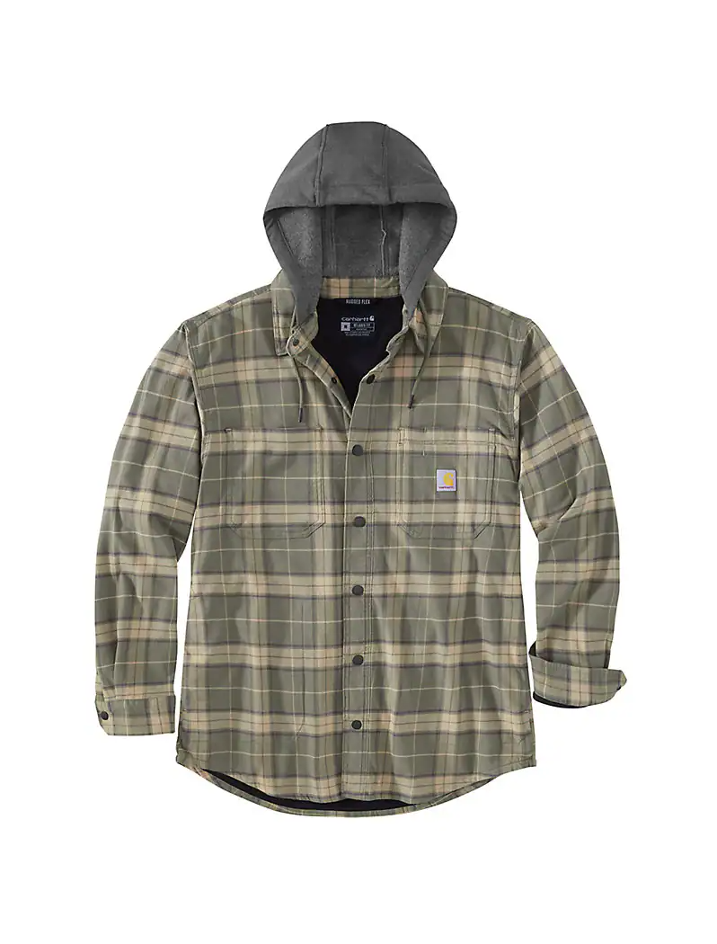 105938 - Rugged flex® relaxed fit flannel fleece lined hooded shirt jacket - Dusty Olive