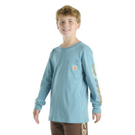 Youth Long-Sleeve Graphic Pocket T-Shirt - Adriatic Blue