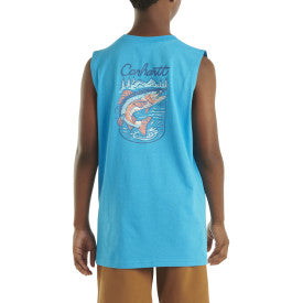 Youth Boys Sleeveless Fish T-Shirt - Blue Danube