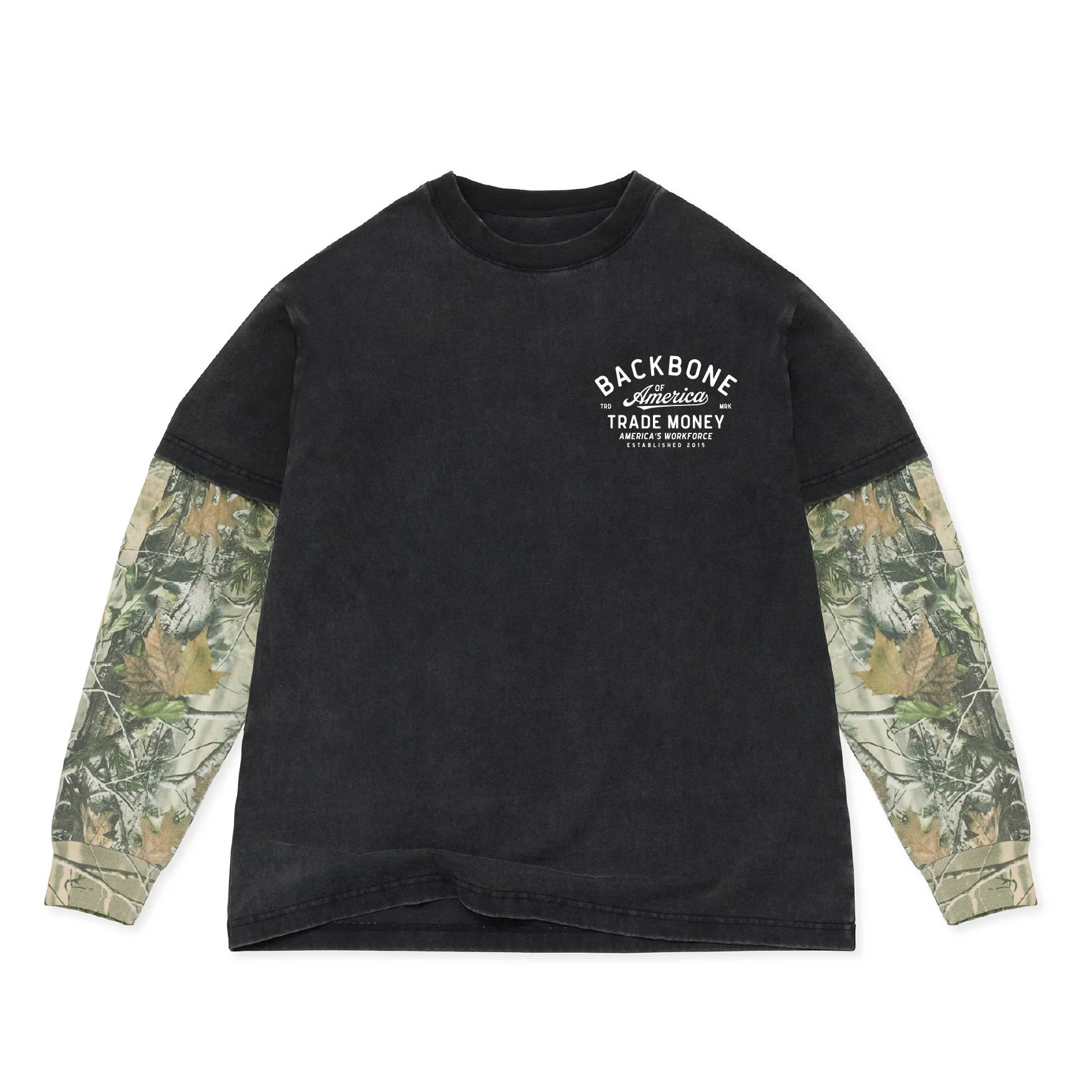 America's Workforce Heavy L/S Dual Tee, Black & Deadtree Camo