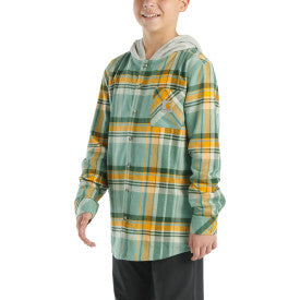 Youth Boys Long Sleeve Flannel Button Front Hooded Shirt - Patina