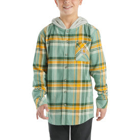 Youth Boys Long Sleeve Flannel Button Front Hooded Shirt - Patina