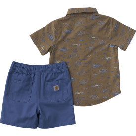 Infant/Toddler Boys Short Sleeve Shirt and Canvas Short Set - Blue Horizon