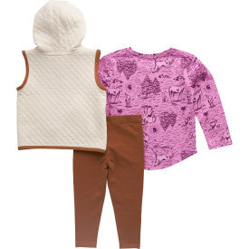 Infant/Toddler Girls Long-Sleeve Horse Print T-Shirt, Sherpa Hooded Vest and Leggings 3pc Set