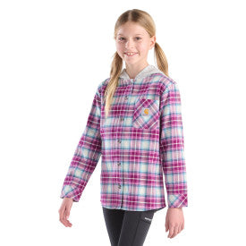 Youth Girls Long-Sleeve Flannel Button-Front Hooded Shirt - Crocus