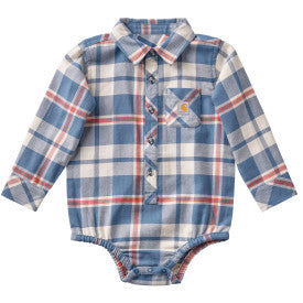 Infant Long-Sleeve Flannel Bodysuit - China Blue