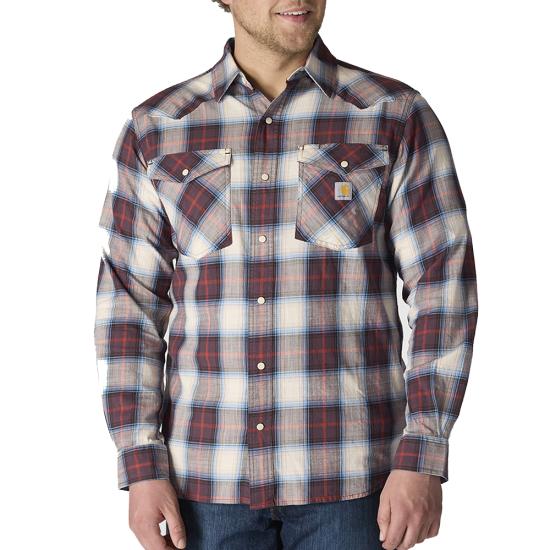 Montana Rugged Flex Relaxed Fit Lightweight L/S Snap-Front Plaid Shirt-Dark Sepia