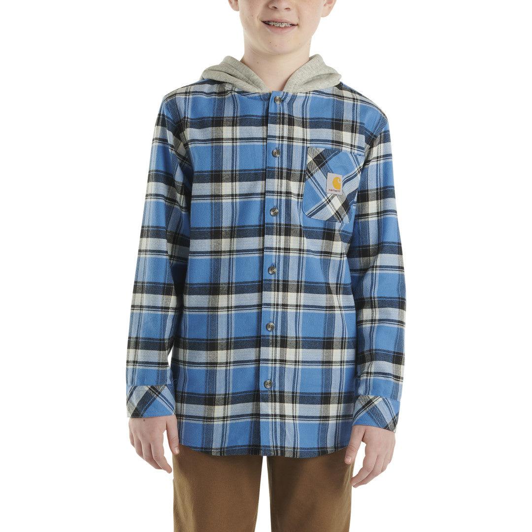 Youth Long Sleeve Hooded Flannel - Electric Blue Lemonade - Purpose-Built / Home of the Trades