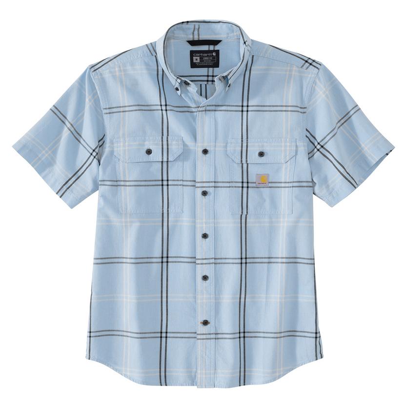 Loose Fit Midweight Short-Sleeved Plaid Shirt, Fog Blue