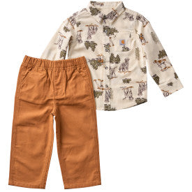 Infant/Toddler Boys Long-Sleeve Printed Flannel Shirt and Canvas Pant Set - Carhartt Brown