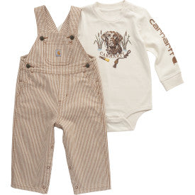 Infant/Toddler Boys Long-Sleeve Bodysuit/T-Shirt and Stripe Overall Set -Carhartt Brown