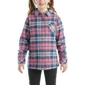 Youth Girls Long-Sleeve Flannel Button-Front Shirt - Dark Denim