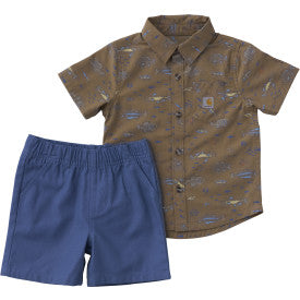 Infant/Toddler Boys Short Sleeve Shirt and Canvas Short Set - Blue Horizon