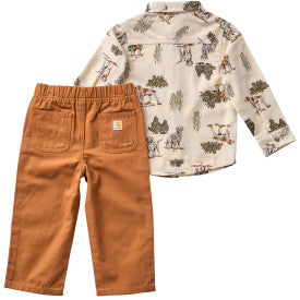 Infant/Toddler Boys Long-Sleeve Printed Flannel Shirt and Canvas Pant Set - Carhartt Brown