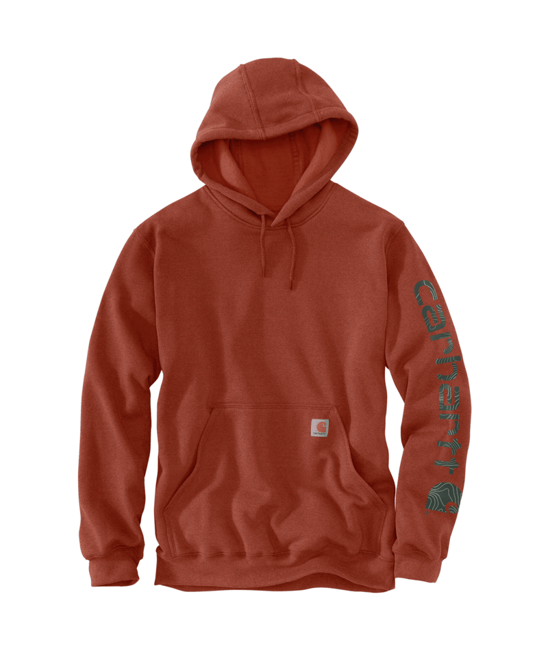 K288 Loose Fit Midweight Logo Sleeve Graphic Hoodie - Saddle Red