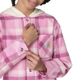 Youth Girls Long-Sleeve Hooded Pocket Flannel Shirt - Cashmere Rose