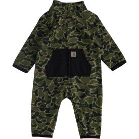 Infant Long Sleeve Zip Front Printed Sherpa Coverall - Green Duck Camo