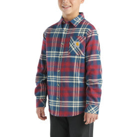 Youth Boys Long Sleeve Flannel Button Front Shirt - Dark Denim