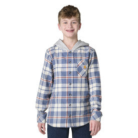 Youth Boys Long-Sleeve Flannel Button-Front Hooded Shirt - China Blue