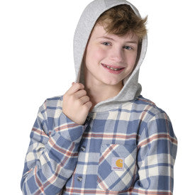 Youth Boys Long-Sleeve Flannel Button-Front Hooded Shirt - China Blue