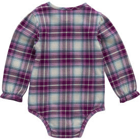 Infant Long-Sleeve Flannel Bodysuit - Plum Caspia