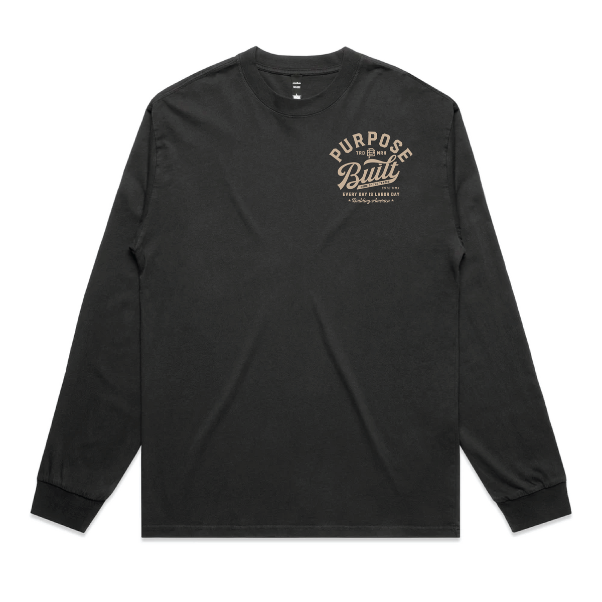 Script Long Sleeve HD Tee, Faded Black
