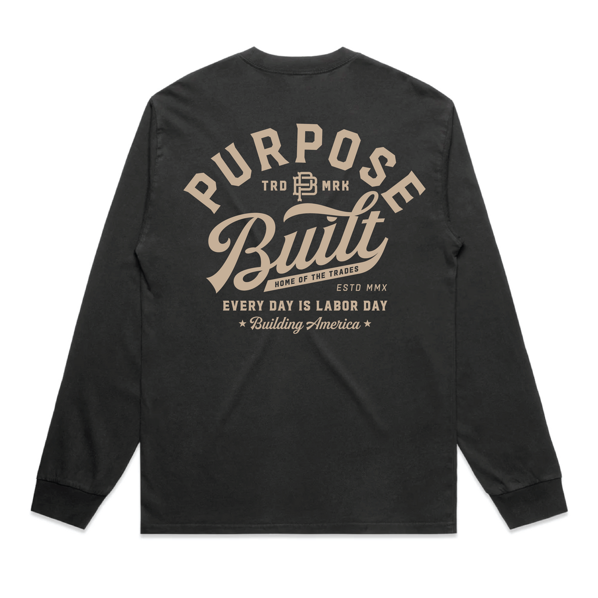 Script Long Sleeve HD Tee, Faded Black