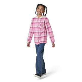 Youth Girls Long-Sleeve Hooded Pocket Flannel Shirt - Cashmere Rose