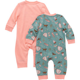 Infant Girls Long Sleeve Coverall 2pc Set - Patina/Peach Amber