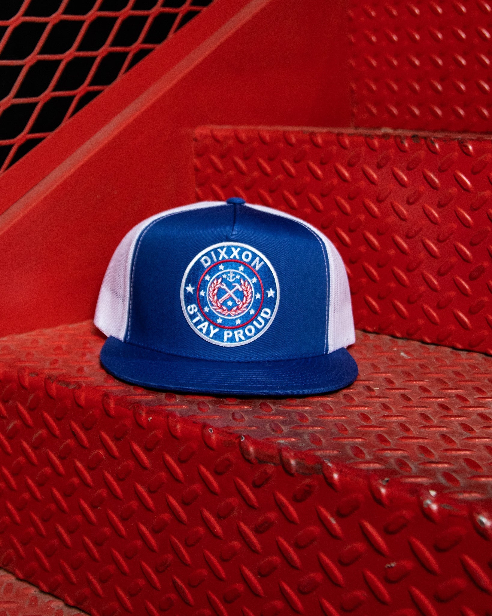 Stay Proud Flat Bill Trucker Snapback, Royal & White